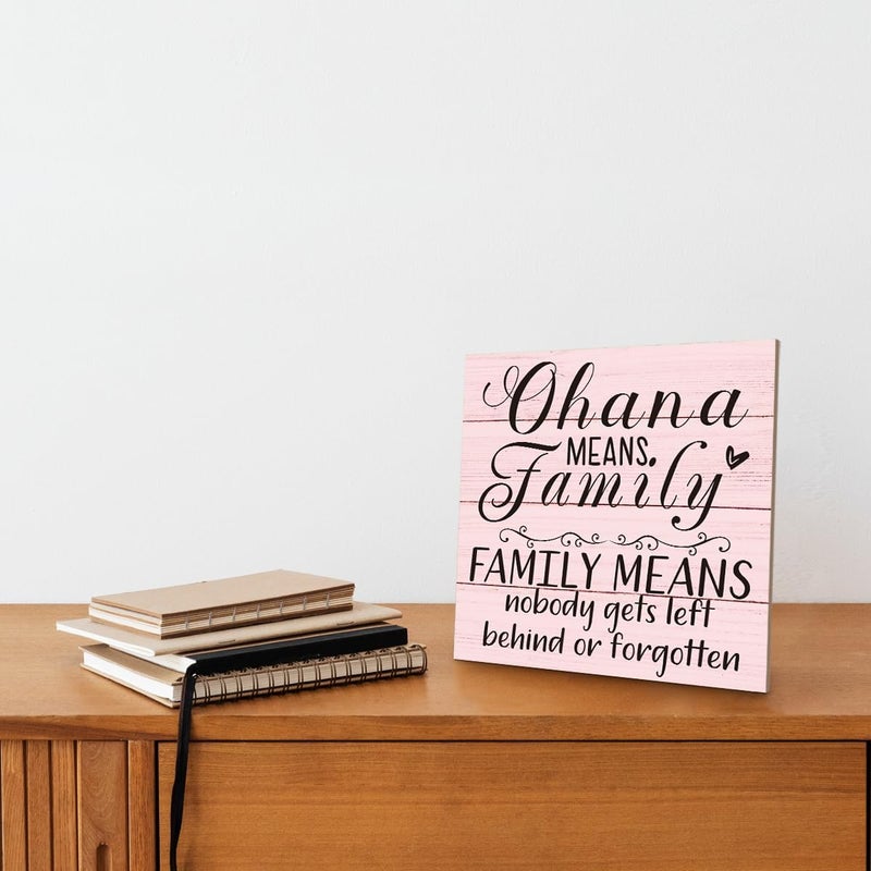 SUSZDOU Family Wooden Plaque, “Family Means Nobody Gets Left Behind or Forgotten”, 6.2x6.2 Inch Table Art Sign, Farmhouse Quote Decor for Living Room or Home Tabletop G - Image 4
